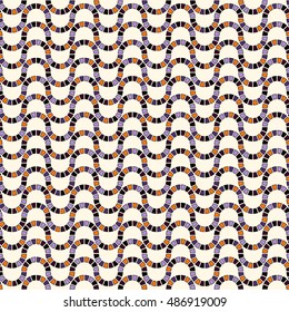 Seamless pattern in Halloween traditional colors. Stained glass mosaic bright abstract background. Can be used for digital paper, textile print, page fill. Vector illustration
