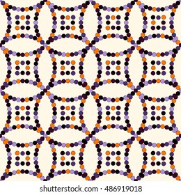 Seamless pattern in Halloween traditional colors. Abstract repeated circles background. Can be used for digital paper, textile print, page fill. Vector illustration