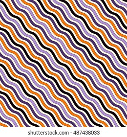 Seamless pattern in Halloween traditional colors. Wavy diagonal striped background. Can be used for digital paper for scrapbook, textile print, page fill. Vector illustration