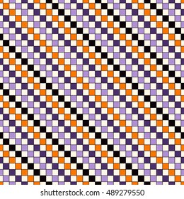 Seamless pattern in Halloween traditional colors. Abstract repeated bright diagonal lines background. Mosaic wallpaper. Vector illustration