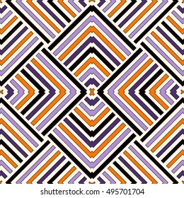Seamless pattern in Halloween traditional colors. Bright ethnic abstract background. Ornamental vivid wallpaper. Vector illustration