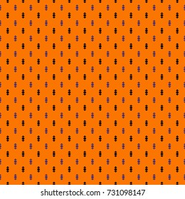Seamless pattern in Halloween traditional colors with repeated mini arrows. Ethnic and tribal motif. Simple modern print with pointers. Scrapbook digital paper, textile print, page fill. Vector art