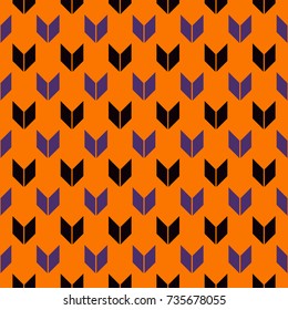 Seamless pattern in Halloween traditional colors with arrows motif. Repeated mini angle brackets. Simple modern print with pointers. Scrapbook digital paper, textile print, page fill. Vector art