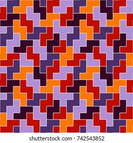 Seamless pattern in Halloween traditional colors with simple geometric ornament. Repeated puzzle mosaic background. Modern style surface texture. Digital paper, textile print, page fill. Vector art