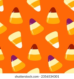 Patrón sin foco de truco de Halloween o tratar dulces en un entorno aislado. Antecedentes en los colores tradicionales para la celebración de Halloween, textiles, papeles pintados, papel de envoltura, scrapbooking. 