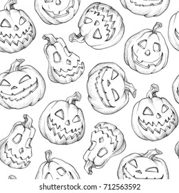 Seamless Pattern Halloween vector. Funny pumpkins. Decorating for the holidays, autumn decor, children's drawing, scribble, black ornament