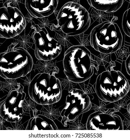 Seamless Pattern Halloween vector. Funny pumpkins. Decorating for the holidays, autumn decor, children's drawing, scribble, black ornament