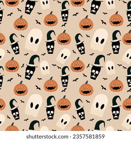 Seamless pattern for Halloween. Vector illustration in hand drawn style.