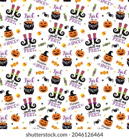 Seamless pattern of Halloween whimsical icons- Halloween Vector Illustration