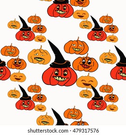 seamless pattern for halloween witch hat, pumpkin evil vector illustration