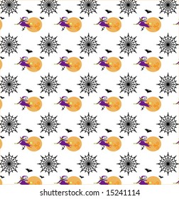seamless pattern of a Halloween witch with spiderwebs