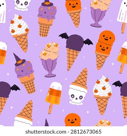 Seamless pattern with Halloween-themed ice cream. Vector graphics.