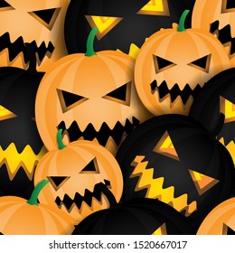 
seamless pattern hallowen spooky pumpkin design in orange and black. modern wallpaper backgrounds. designs are ready to be printed on fabric, paper, banners.