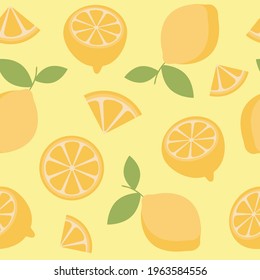 Seamless pattern with halved lemon. Exotic fruit to eat inside for background