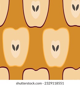 seamless pattern, halves of apples on a contrasting yellow background