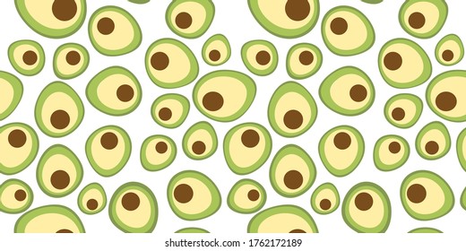 patrón impecable con mitades de aguacate sobre fondo blanco. diseño plano. comer sano. concepto para cosméticos naturales. para embalaje, papel, tela. imprimir para ropa