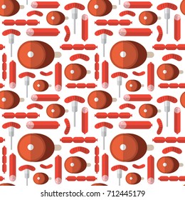 Seamless Pattern Ham And German Sausages Ornament Oktoberfest Beer Festival Holiday Decoration Concept Flat Vector Illustration