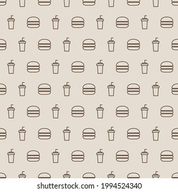 seamless pattern hamburger and coffee spoon for background, restaurant decoration, fabric motif, product packaging, texture, wallpaper