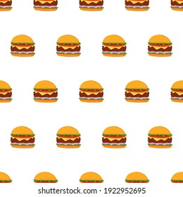 Seamless pattern with hamburger. Fast food background. American food, burger backdrop.