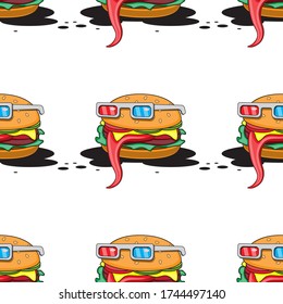 patrón sin fisuras de una hamburguesa con gafas en un fondo blanco. Imagen vectorial eps 10