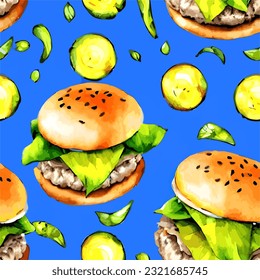 seamless pattern hamburgers abstract fast food background yummy repeating eps vector