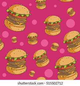 seamless pattern of hamburgers. fast food. Burger, background. the pattern of burgers with cheese and beef.American dinner concept. flat design