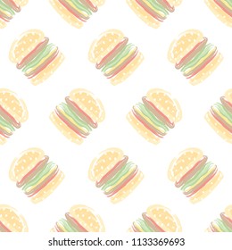 Seamless pattern with hamburgers. Hand drawn vector illustration.
