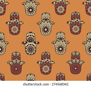 Seamless pattern with hamsa