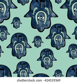 Seamless pattern with hamsa hand - amulet, symbol of protection, web design, vector, eps 10