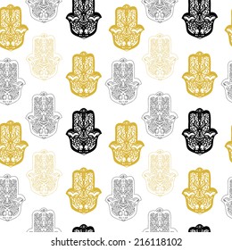 Seamless pattern with hamsa hand. Used for wallpaper, pattern fills, web page background,surface textures.