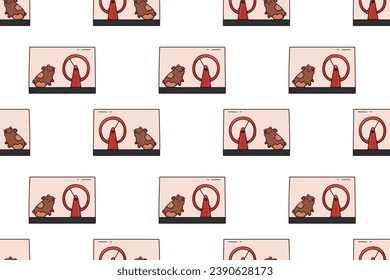 Seamless pattern with hamster and hamster wheel in a glass cage doodle vector