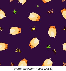 Seamless pattern with hamsters in cartoon style. Funny animal characters. Vector background template.