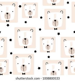 Seamless pattern with hand bear. Creative childish background. Perfect for kids apparel,fabric, textile, nursery decoration,wrapping paper.Vector Illustration