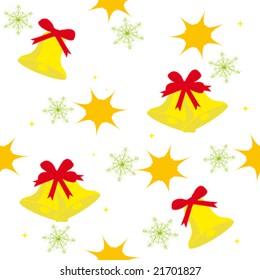 Seamless pattern with hand bells, stars ans snowflakes. Vector illustration.