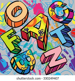 
Seamless Pattern with Hand Colorful Prints and Handwritten Font.
Graffiti Style. Hipster Style. Vector illustration