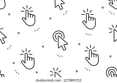 Seamless pattern with Hand Cursor and cursor icons. Isolated on White background