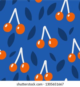 Seamless pattern with hand draw cheery. Hand drawing doodles. Vector seamless background for prints, t-shirts, cards, clothes and accessories.