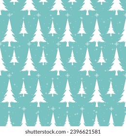 A seamless pattern of hand draw Christmas tree and snow vector pattern, winter trees and Chistmas trees with snow on isolated blue background concepts vector