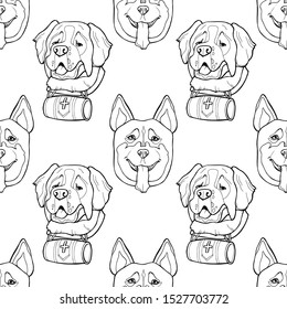 Seamless pattern. Hand draw husky portrait. Saint Bernard dog head. Hand draw vector illustration