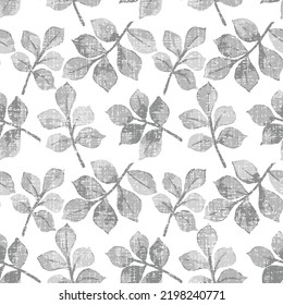 Seamless pattern hand draw leave design,Vector leafy monochrome pattern on mint backdrop,Seamless grey leaves on white background.