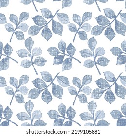 Seamless pattern hand draw leave design,Vector leafy monochrome pattern on mint backdrop,Seamless blue leaves on white background.