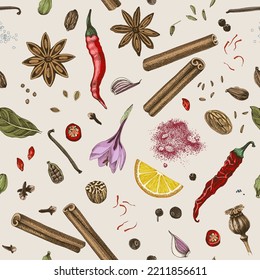 Seamless pattern with hand draw spices