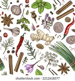 Seamless pattern with hand draw spices