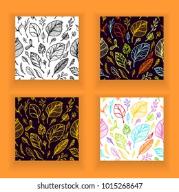 Seamless pattern from Hand draw structure of  leaves in pastel colors in line art for design flyer banner or for decoration package of  tea or cosmetic or  perfume or for design of botanical theme