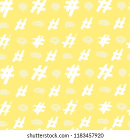 Seamless pattern. Hand drawing. Acrylic paints, brushes. Background for your creativity. Modern background. Hash tag. hash sign. Yellow Tones