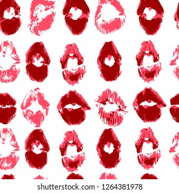 Seamless pattern. Hand drawing. Acrylic paints, brushes. Background for your creativity. Lips, Red lipstick