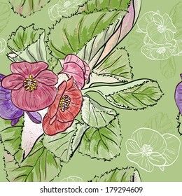 Seamless pattern with Hand drawing begonia flowers