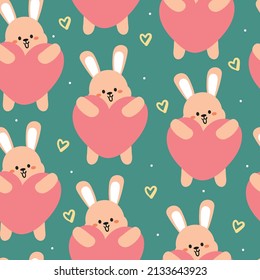 seamless pattern hand drawing bunny with heart. cute background for fabric print, textile, gift wrapping paper