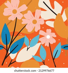 seamless pattern hand drawing cartoon of flower and leaves. for fabric print, textile, gift wrapping paper