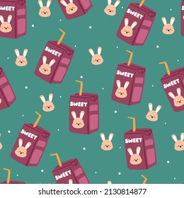 seamless pattern hand drawing cartoon bunny and drink. for kids wallpaper, fabric print, textile